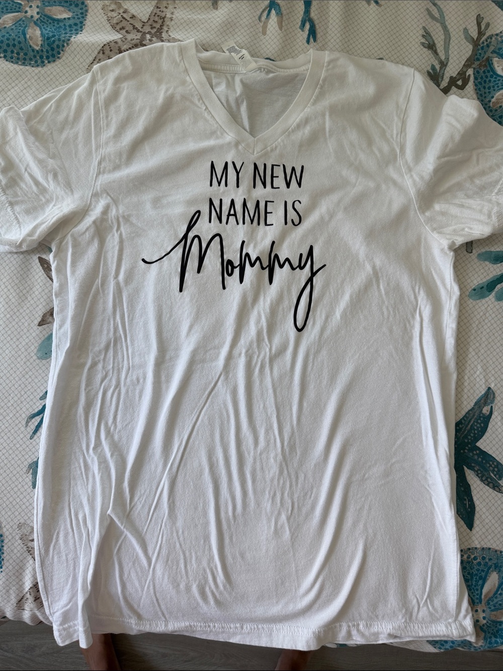 Bella + Canvas “ My New Name Is Mommy “ T Shirt- White/Black- Womens L